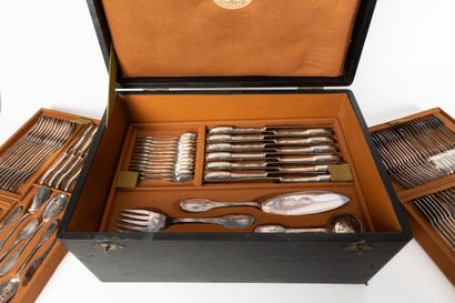 null CHRISTOFLE. 

Important silver-plated cutlery and knife set, "Delafosse" model,...