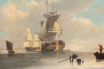 null Thomas LUNY (1759-1837).

Marine au galion et bateaux de pêche.

Huile sur toile,...