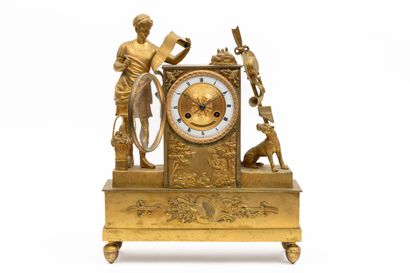 null Chased and gilt bronze clock representing the poet Jean-Pierre Claris de Florian...