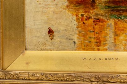  William Joseph Julius Caesar BOND (1833-1926). 
Navires. 
Huile sur carton, signée...