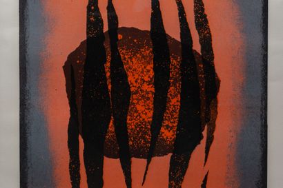 null Franco CARDINALI (1926-1985).

Composition noire sur fond orange.

Lithographie,...