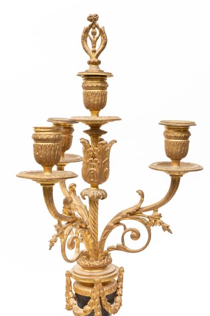 null 
Regule mantel set with bronze patina, gilded bronze and white marble including...