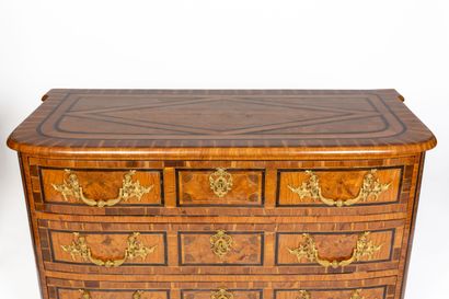 null Large chest of drawers with curved front and rounded uprights in marquetry of...