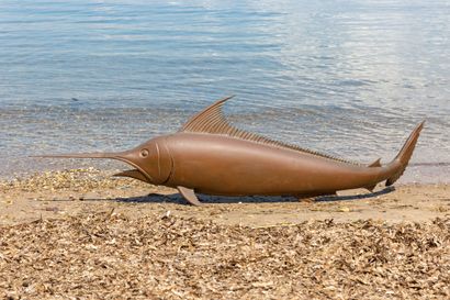 null Modern school.

Swordfish.

Sculpture to scale in embossed and chased copper,...