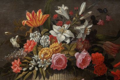 null Dutch school of the XVIIIth century.

Still life with a basket of flowers.

Oil...