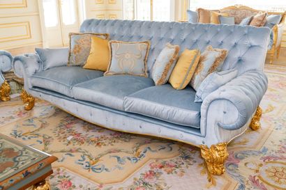 null ARMANDO RHO, Italy.

Pair of comfortable sofas with carved and gilded wood legs...