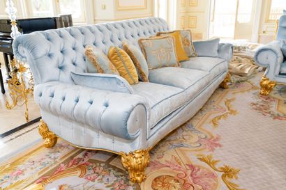 null ARMANDO RHO, Italy.

Pair of comfortable sofas with carved and gilded wood legs...