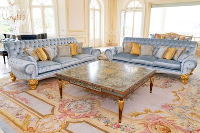 null ARMANDO RHO, Italy.

Pair of comfortable sofas with carved and gilded wood legs...