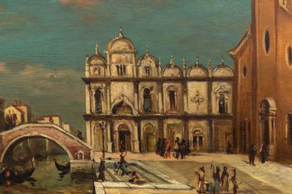 null Ecole italienne du XXème siècle.

Venise, pont avec gondoliers.

Huile sur panneau,...