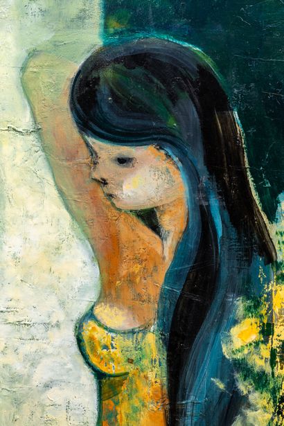 null Bernard CONTE (1931-1995). 

La Jeune grecque au bouquet. 

Huile sur toile,...