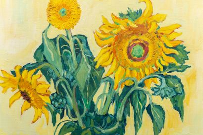 null Gérard BOUYAC (1930-2016).

Bouquet de tournesols.

Huile sur toile, signée...