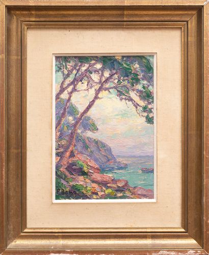 null Primitive BONO (1880-1955).

Seaside landscape, French Riviera.

Oil on cardboard,...