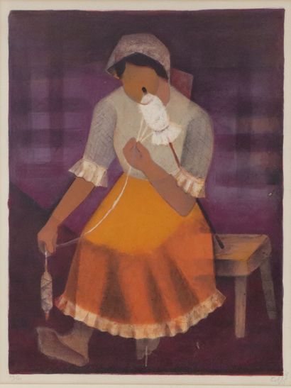 null Louis TOFFOLI (1907-1999).

The spinner.

Lithograph, signed lower right and...