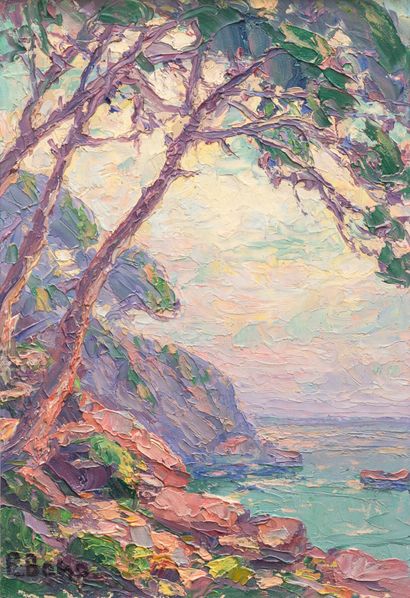 null Primitive BONO (1880-1955).

Seaside landscape, French Riviera.

Oil on cardboard,...