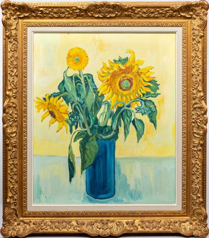 null Gérard BOUYAC (1930-2016).

Bouquet de tournesols.

Huile sur toile, signée...