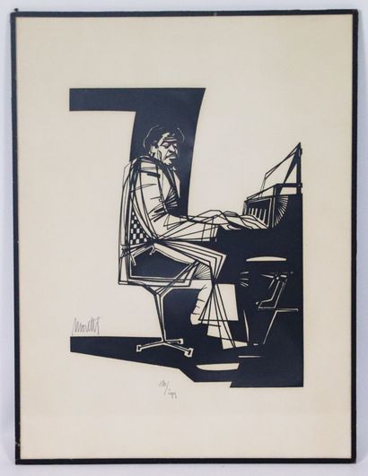 null Raymond MORETTI (1931-2005).

Pianiste.

Lithographie en noir sur papier, signée...