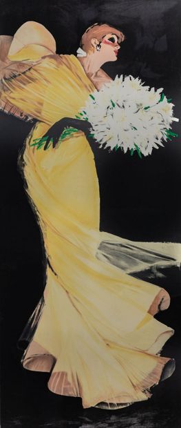 null René GRUAU (1909-2004).

L'élégante à la robe jaune.

Lithographie en couleurs.

H_116...