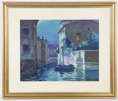 null Claude Honoré HUGREL (1880-1944).

Canals, at night. 

Gouache on paper, signed...