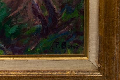 null Primitive BONO (1880-1955).

Tree in bloom at the seaside. 

Oil on panel, signed...
