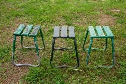 null Three Bauhaus stools with green tubular structure.

H_ 44.5 cm W_ 32.5 cm D_...