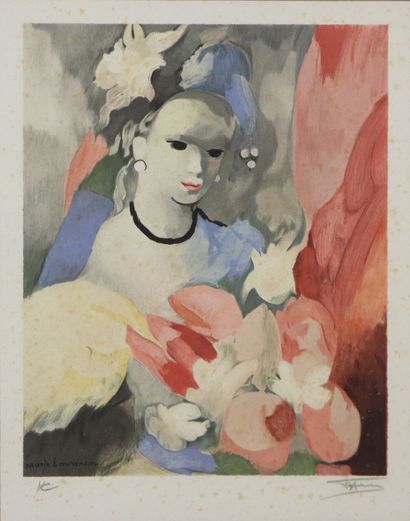 null Marie LAURENCIN (1883-1956), after.

Woman with a bouquet of flowers.

Lithograph...