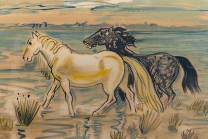 null Yves BRAYER (1907-1990).

Horses in the Camargue.

Lithograph in colors, signed...