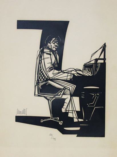 null Raymond MORETTI (1931-2005).

Pianiste.

Lithographie en noir sur papier, signée...