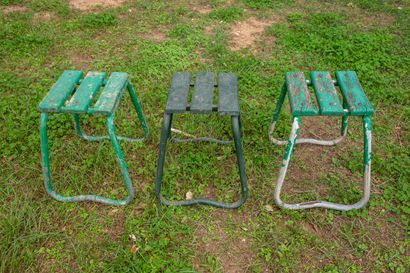 null Three Bauhaus stools with green tubular structure.

H_ 44.5 cm W_ 32.5 cm D_...
