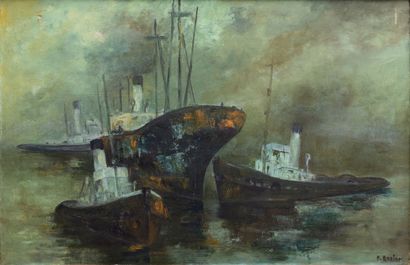 null P.ROZIER (XIXth - XXth century). 

Cruise ships. 

Oil on canvas, signed lower...