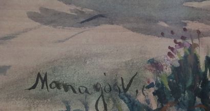 null Vincent MANAGO (1880-1936).

La caravane. 

Aquarelle, signée en bas à droite....