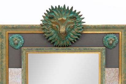 null Jean MARAIS (1913-1998).
Rare miroir rectangulaire orné de cinq bas-reliefs...