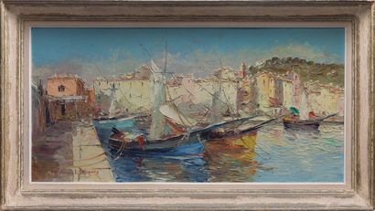 null Salomon LE TROPEZIEN (XXth century).
View of Saint-Tropez.
Oil on panel, signed...