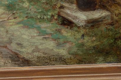 null Louis Adolphe HERVIER (1818-1879). 
La basse cour. 
Huile sur toile, signée...