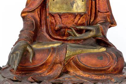null CHINE, dynastie Ming (1368-1644).
Importante sculpture du bouddha Shakyamuni...