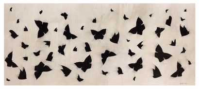 null Thierry BISCH (1953). 
Black butterflies. 
Mixed media on canvas, signed lower...