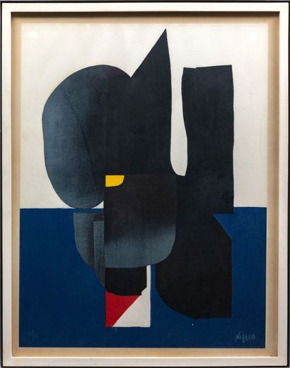 Ladislas KIJNO (1921-2012).
Composition abstraite.
Lithographie,...