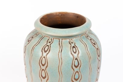null BOCH KERAMIS.
Baluster vase with hemmed neck in stoneware with cracked turquoise...
