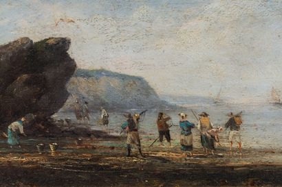 null Pierre Julien GILBERT (1783-1860).
Fishermen at low tide. 
Pair of oils on panels,...