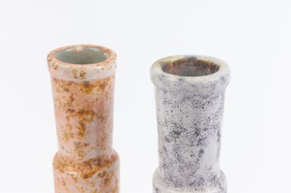 null Hans HEDBERG (1917-2007), Biot.
Pair of tubular ceramic vases, one with pink...