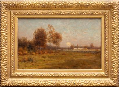null Léonard OCHTMAN (1854-1934). 
Paysage. 
Huile sur toile, signée en bas à gauche...