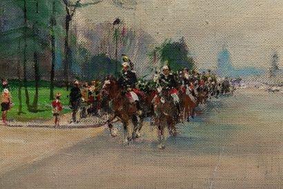 null Jules René HERVÉ (1887-1981).
Riders in front of the Petit Palais, Paris.
Oil...