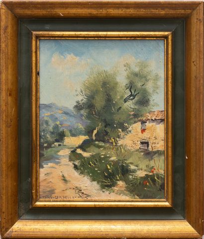 null Tony CARDELLA (1898-1976).
View of a house. 
Oil on panel, signed lower left.
H_22,5...