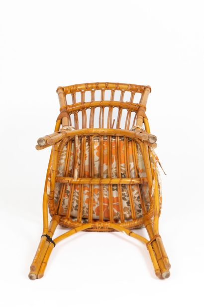 null AUDOUX-MINET, attributed to. 
Suite of four rattan chairs.
With their polychrome...