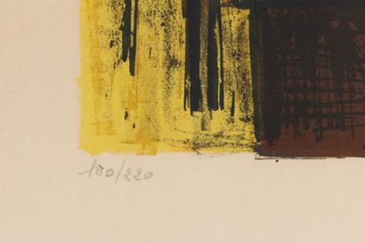 null Bernard BUFFET (1928-1999).
Dahlias sur fond jaune, 1962.
Lithographie, signée...