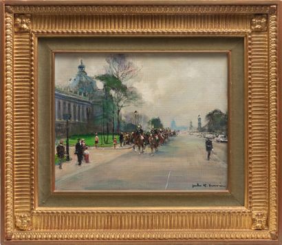 null Jules René HERVÉ (1887-1981).
Riders in front of the Petit Palais, Paris.
Oil...