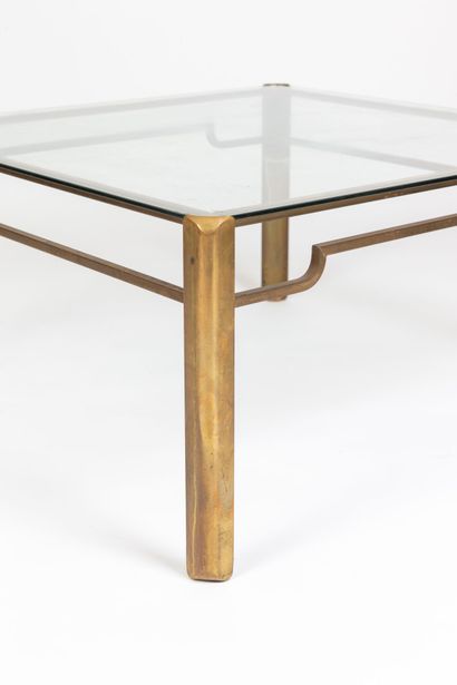 null Table basse à plateau rectangulaire en verre, aux angles arrondis, reposant...