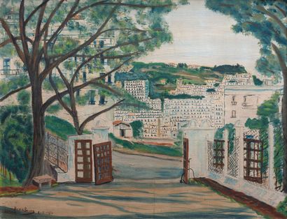 null Hacène BENABOURA (1898-1960).
View of Algiers, 1954.
Oil on panel, signed lower...