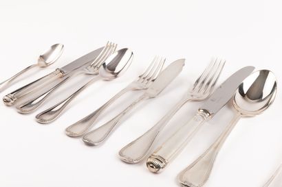 null CHRISTOFLE.
Part of a silver-plated cutlery and knife set, "Malmaison" model,...