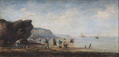 null Pierre Julien GILBERT (1783-1860).
Fishermen at low tide. 
Pair of oils on panels,...