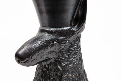 null Jean MARAIS (1913-1998).
Important zoomorphic vase with llama, in black glazed...